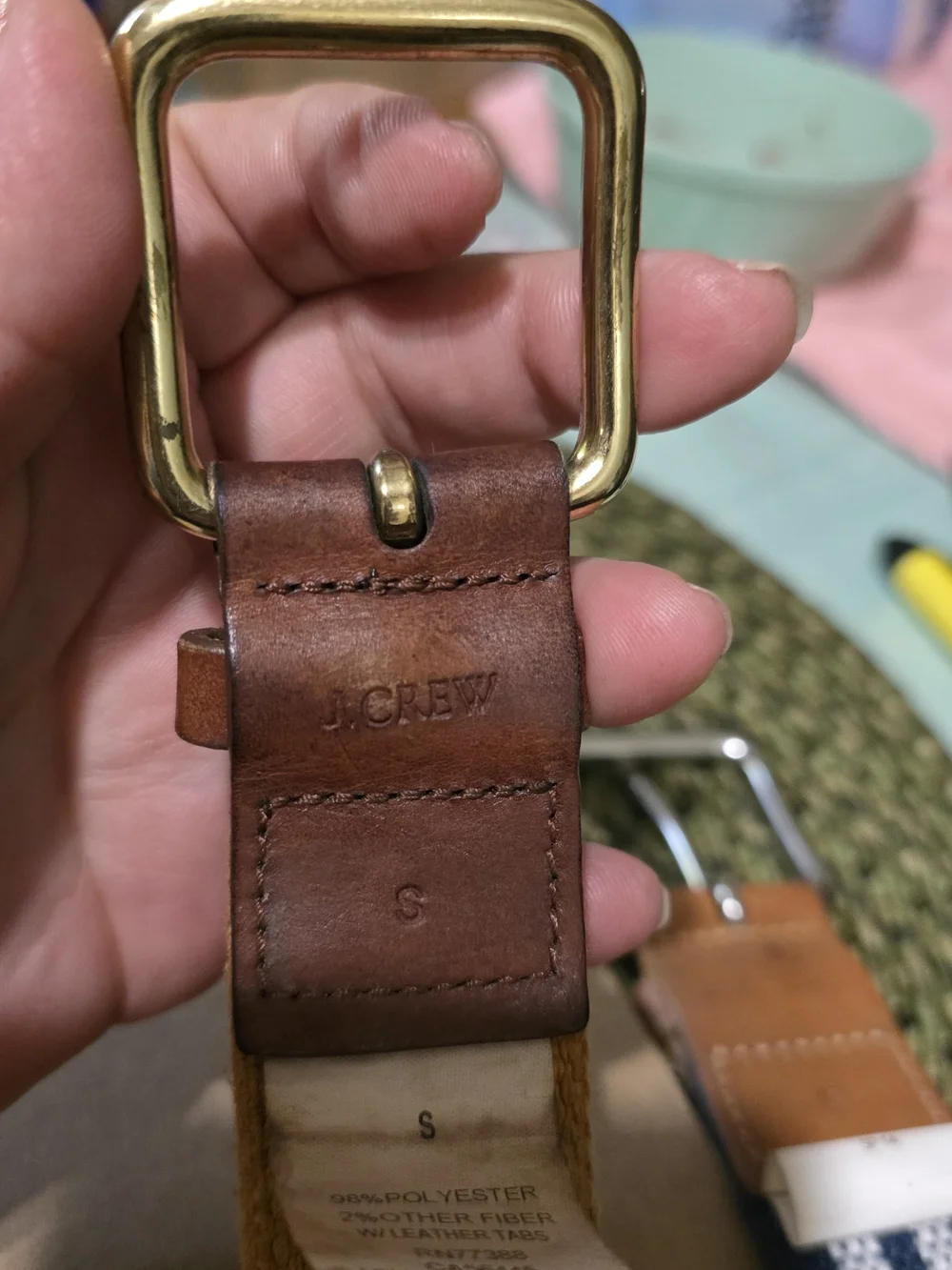 J. Crew Navy & Mustard Woven Belts with Leather Trim Set 2 Us3d Size S - Picture 4 of 9
